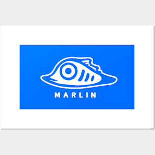 Art of a very small and cute marlin fish. Minimal style in white ink Posters and Art